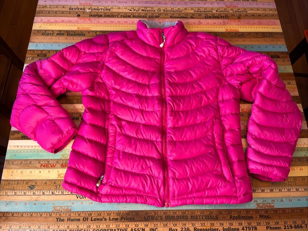 Lands' End Girls Down Puffer Coat Hot Pink Size M (10-12) Zip Packable Jacket